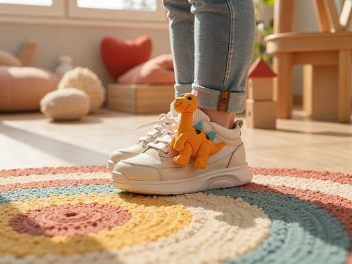 Colorful children's sports shoes with velcro straps, playful design elements